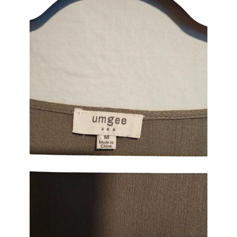 Umgee Wms M Green Embroidered‎ VNeck Tunic Boho Western Prairie Festival Rodeo